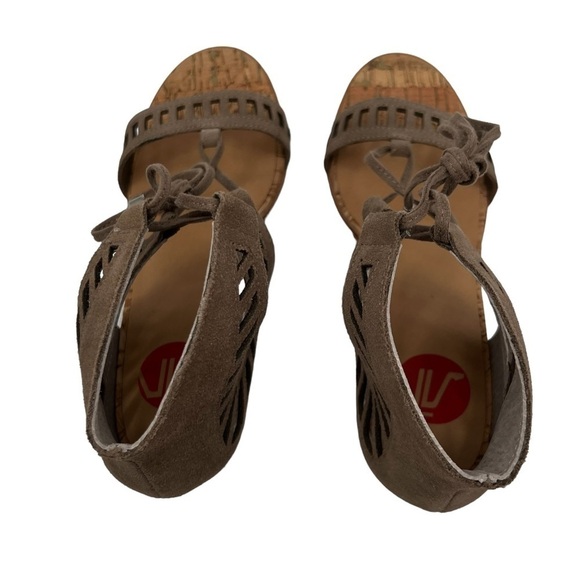 Wedge Taupe Leather Loraine Lace Up Cork Memory Foam Heels Size 7.5 Women's - Picture 4 of 8